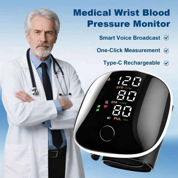 Rechargeable Wrist Blood Pressure Monitor with Heart Rate